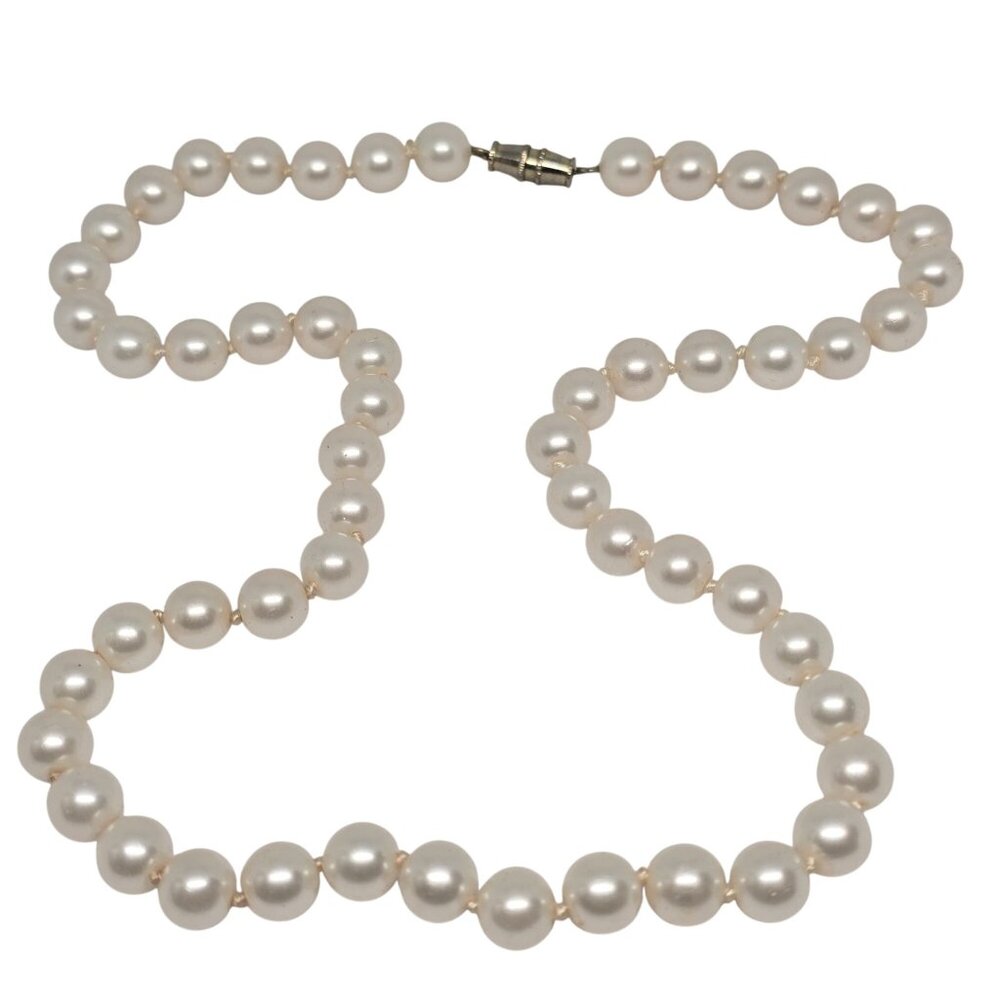 Vintage Faux Pearl Necklace 8mm Beads – Ivory Cream Strand w/ Barrel Clasp 18”
